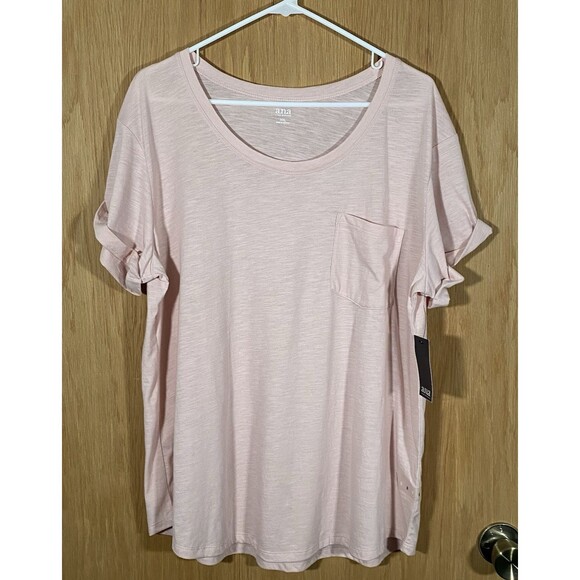 A.N.A A New Approach Women's Plus Sz 2XL Light Pink Top Shirt Basic Tee NWT - Picture 1 of 6